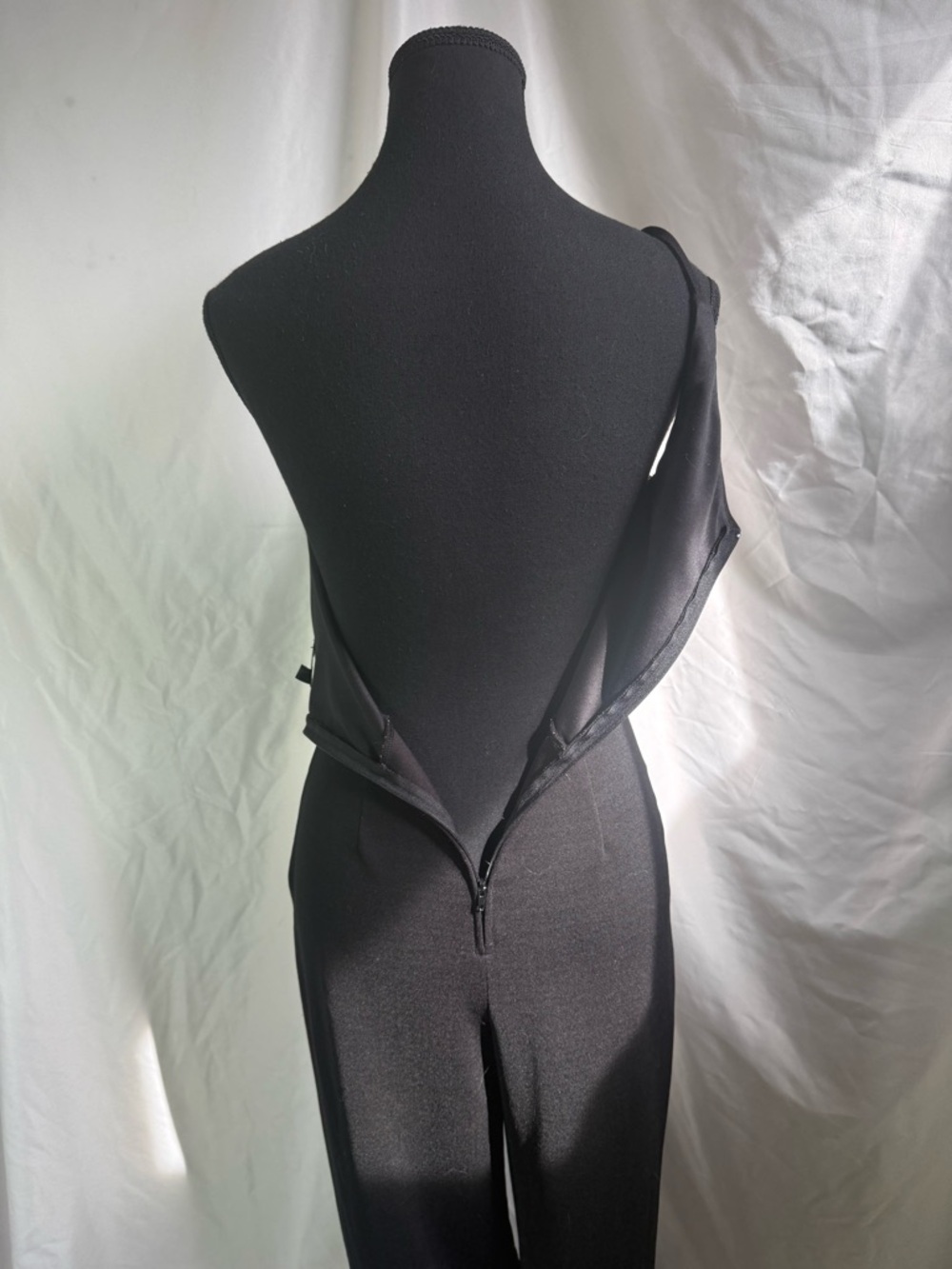 Crystal Sky One Shoulder Black Jumpsuit Wide Leg Chic Minimalist. - Picture 6 of 7